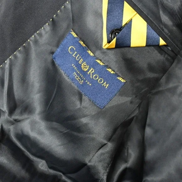 Club Room 43R 44R Navy Blue Gold Button Wool Mens Blazer Suit Jacket Sport‎ Coat